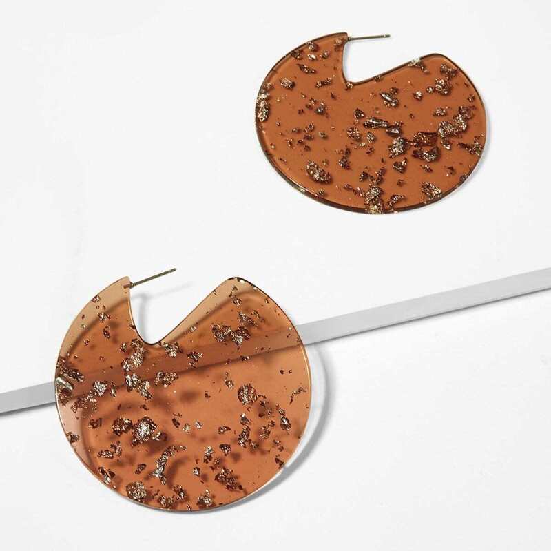 

Glitter Detail Cut Round Hoop Earrings 1pair, Coffee
