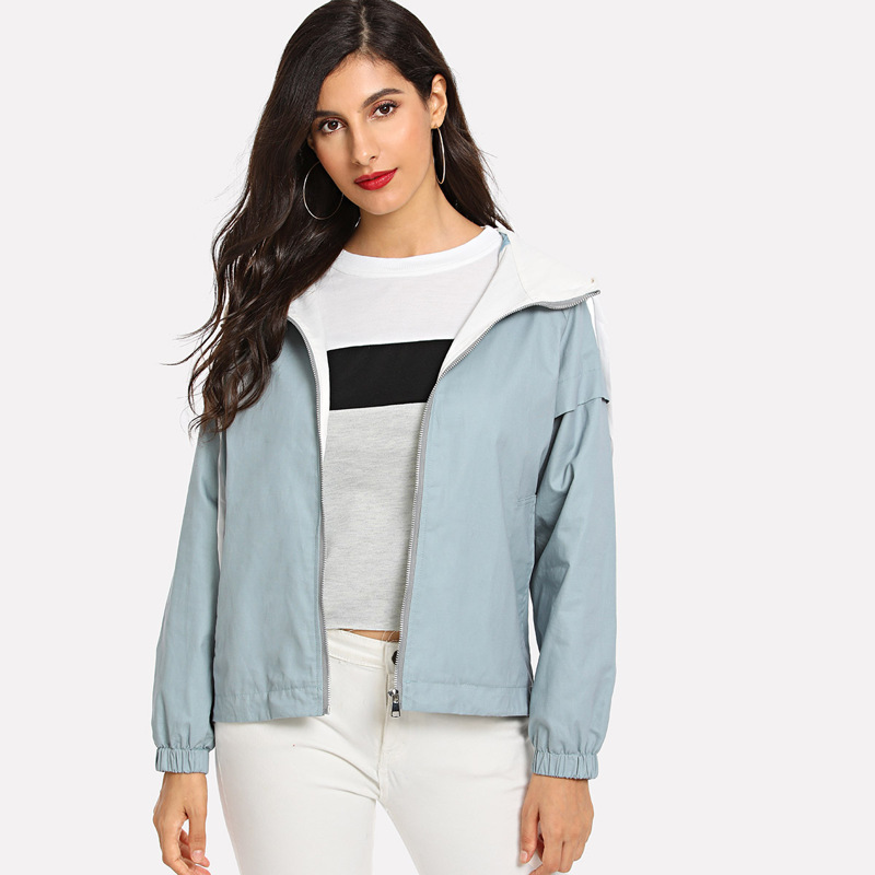 

Letter Print Hooded Jacket, Blue