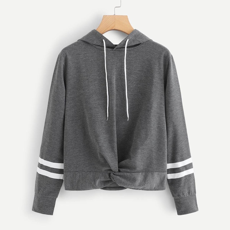 

Twist Front Hooded Sweatshirt, Grey