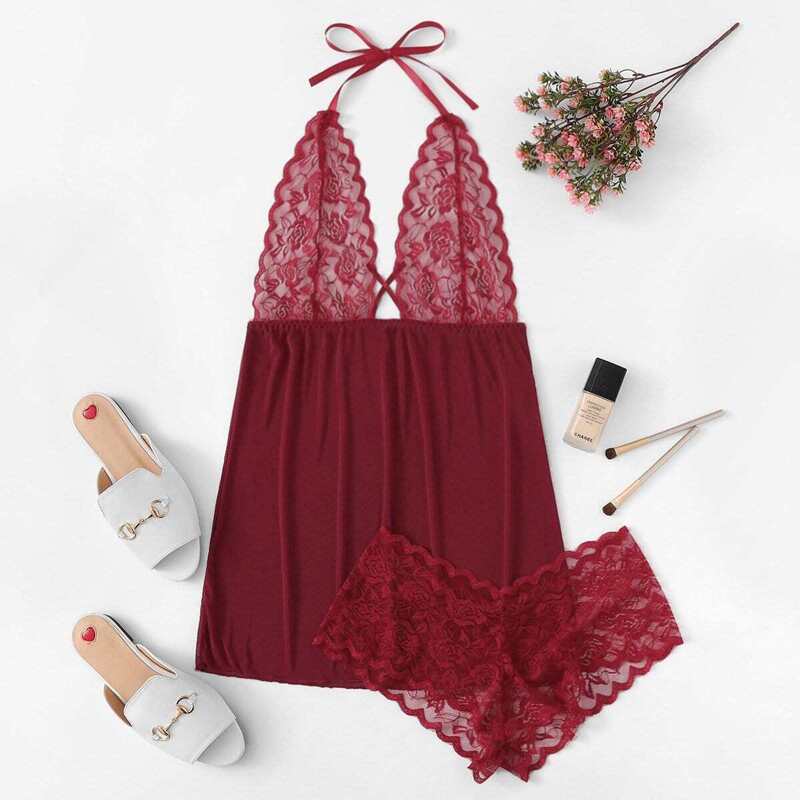

Contrast Lace Dress Set, Red