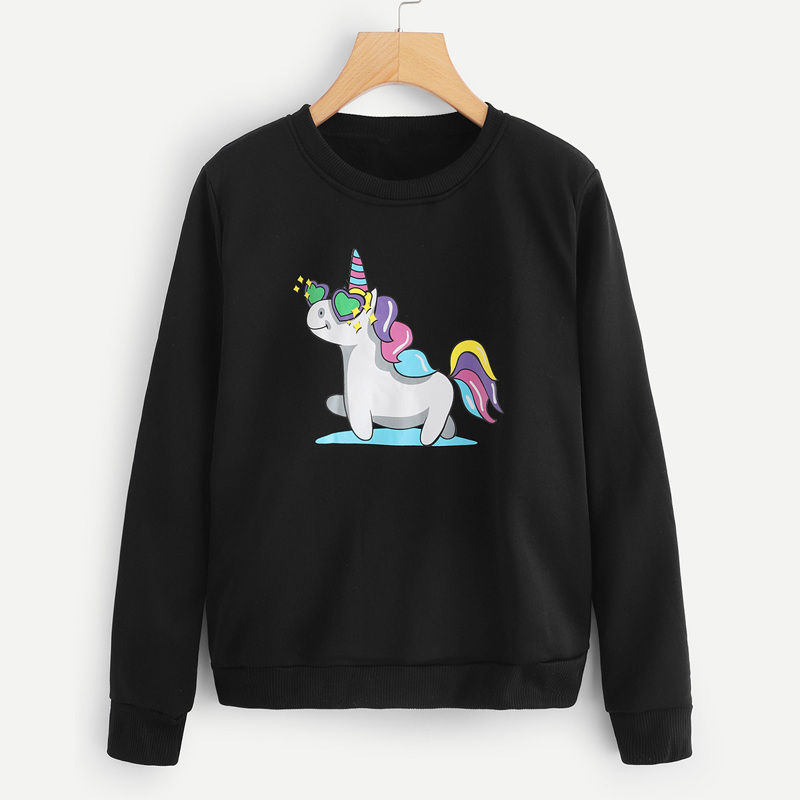 

Horse Print Round Neck Sweatshirt, Black