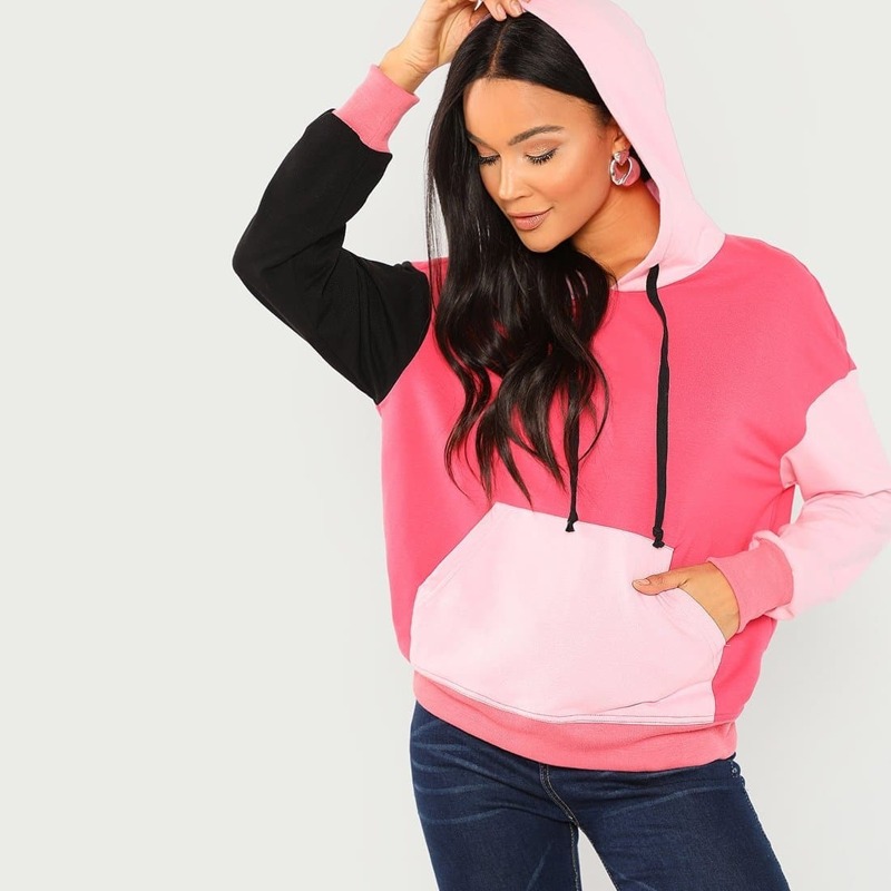 

Pocket Front Cut and Sew Hoodie, Multicolor bright