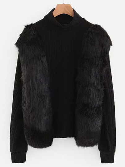Faux Fur Panel Sweater