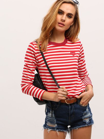 Red White Long Sleeve Striped T-Shirt