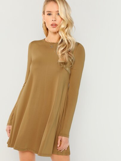 Long Sleeve Solid Swing Dress pictures