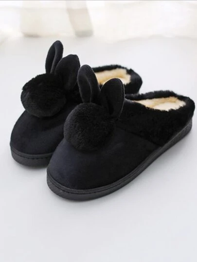 fluffy slippers zwart