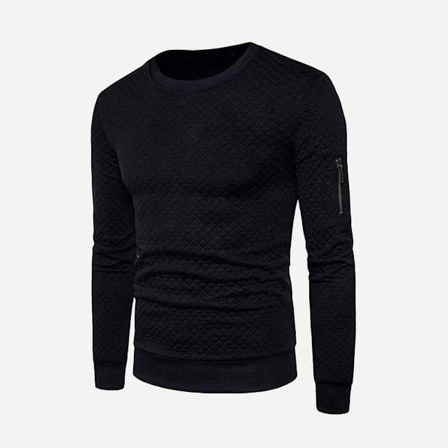 

Guys Crew Neck Solid Zip Decoration Sweatshirt, Black