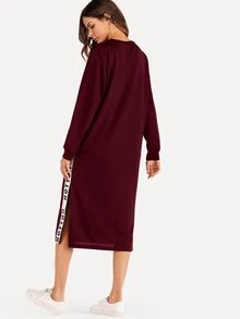 酒紅色休閒開衩字母洋裝 - 酒紅色 - 查看 2