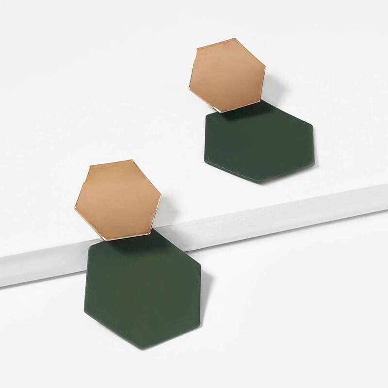 

Two Tone Geometric Shaped Drop Earrings 1pair, Multicolor