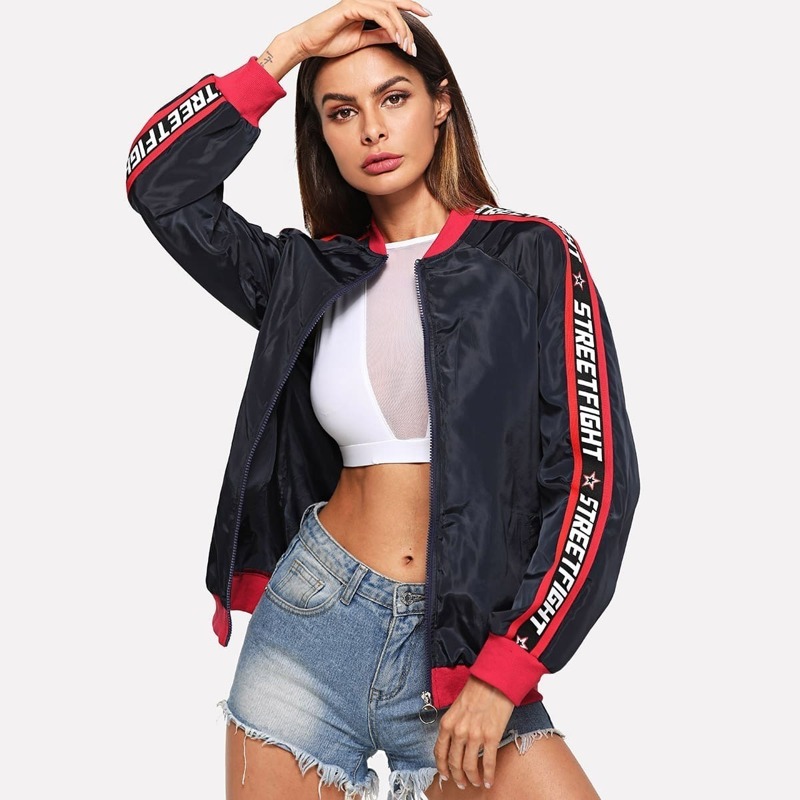 O-Ring Zip Up Letter Side Jacket, Navy