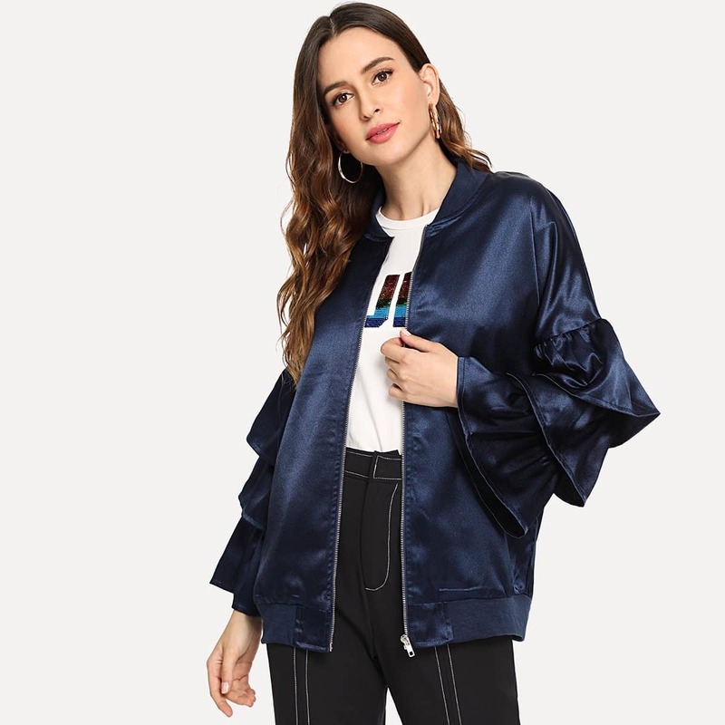 

Layered Sleeve Solid Jacket, Navy