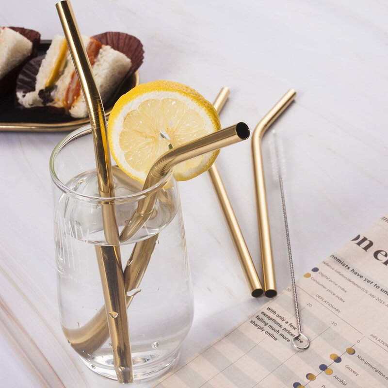 

4pcs Straw & 1pc Brush & 1pc Pouch, Gold