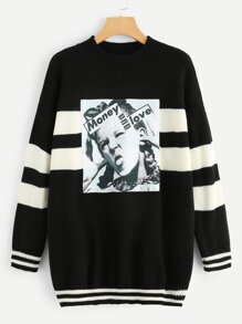 Plus Two Tone Mixed Print Sweater