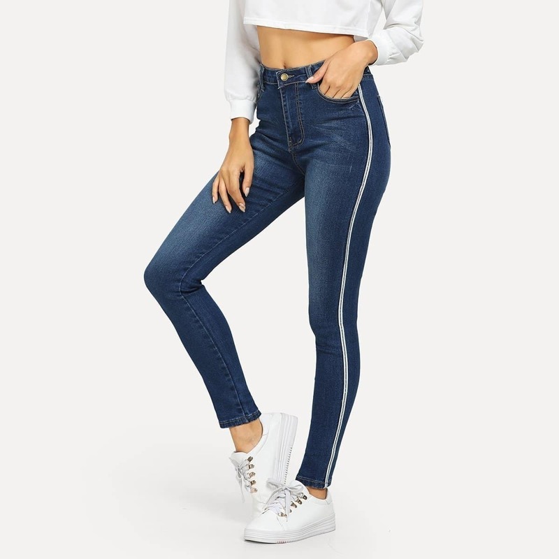 

Ribbon Side Faded Wash Jeans, Navy