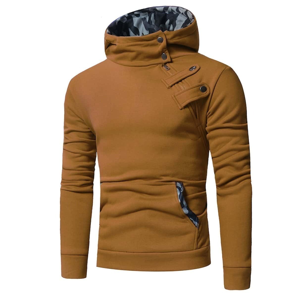 

Guys Buckle & Zipper Detail Hoodie, Camel