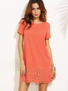 Laser Cut Out Scalloped Hem Dress