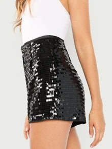 SHEIN Shorts de lentejuelas - Negro - Ver 3