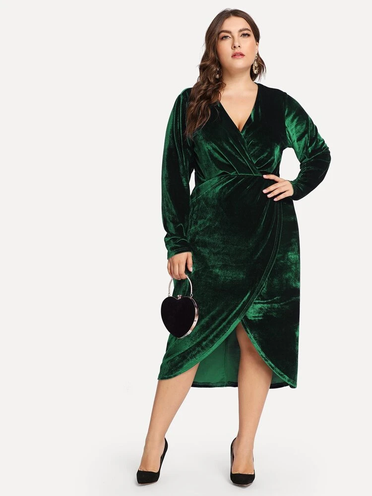 green wrap velvet dress
