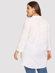 SHEIN LUNE Plus Dip Hem Solid Blouse - White - View 2