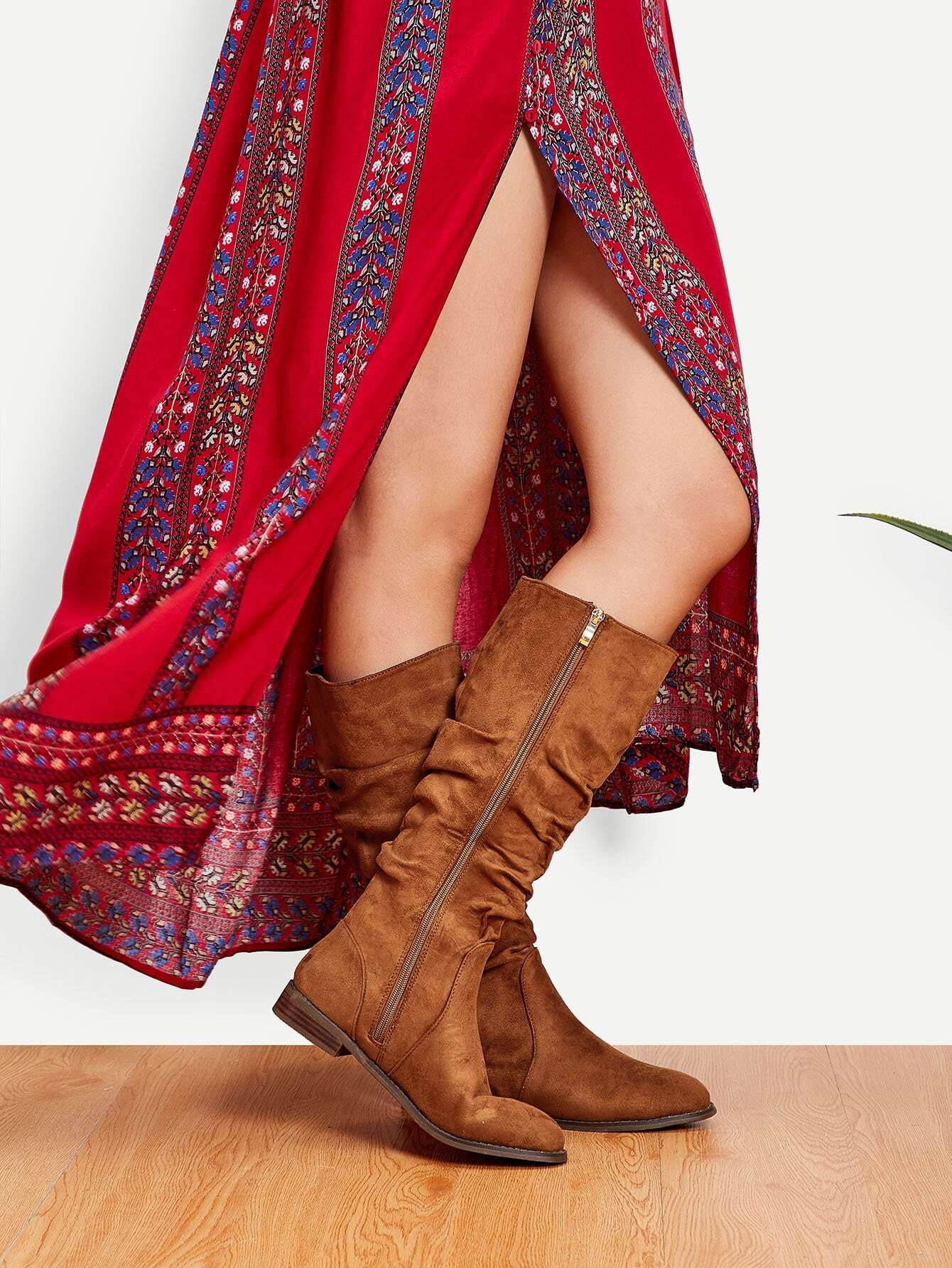 Ruched Detail Side Zipper Boots
