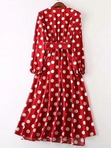 Plus Polka Dot Wrap Dress - Burgundy - View 2