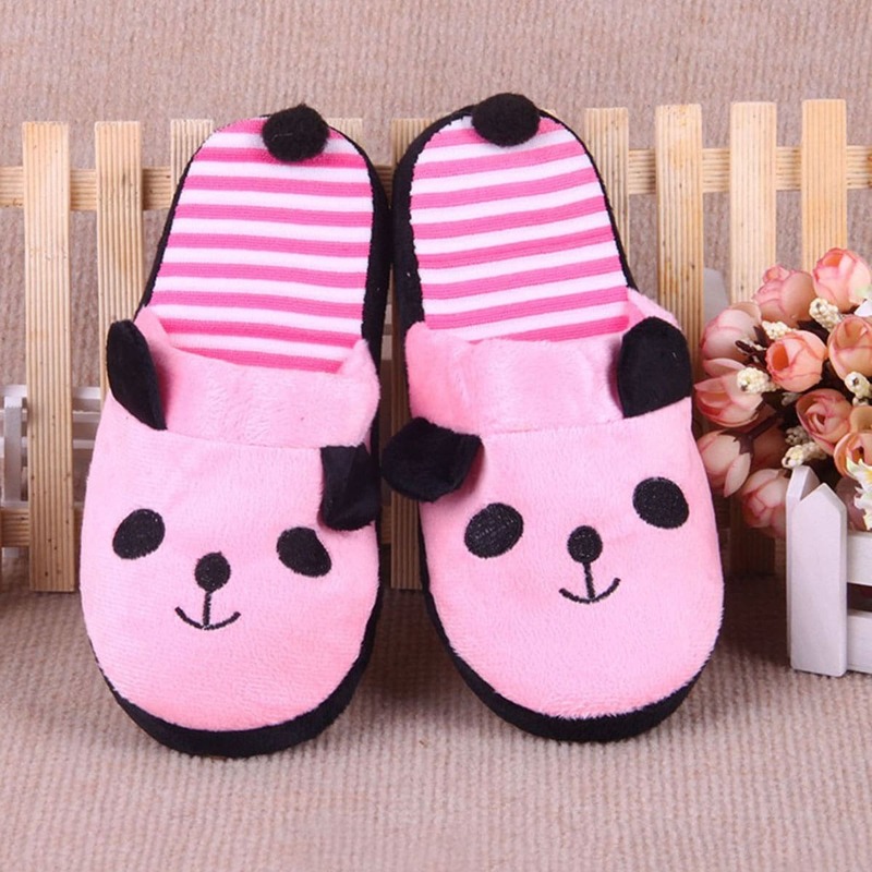 

Striped Detail Bear Fluffy Slippers, Pink