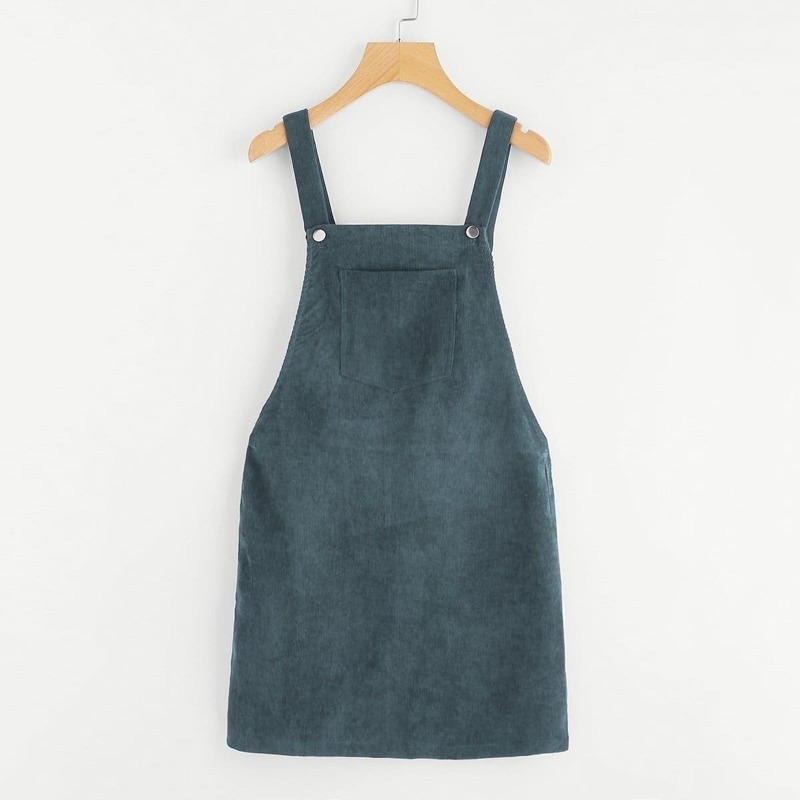 

Pocket Front Overall Corduroy Dress, Green
