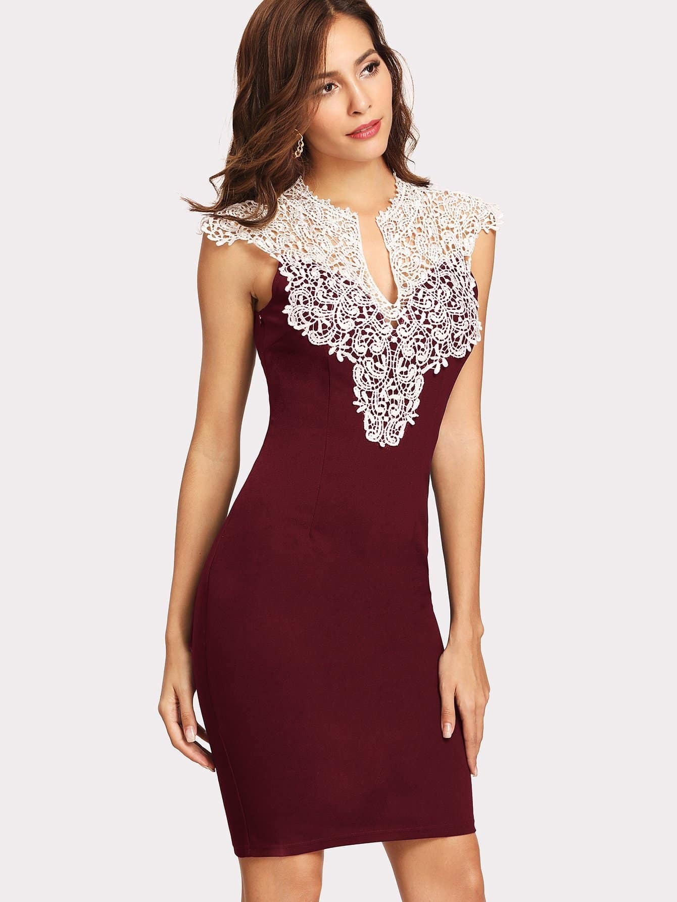 Crochet Lace Yoke Form Fitting Dress SHEIN IN Crochet Lace Yoke Form Fitting Dress SHEIN IN
