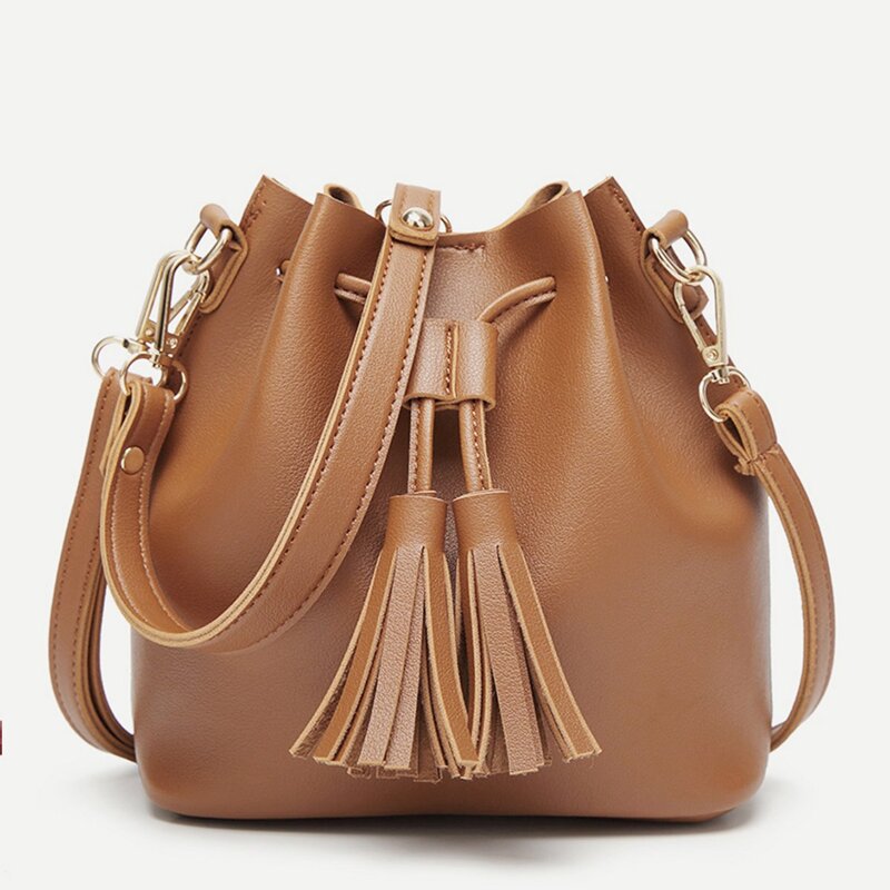 

Tassel Decor Bucket Bag, Camel