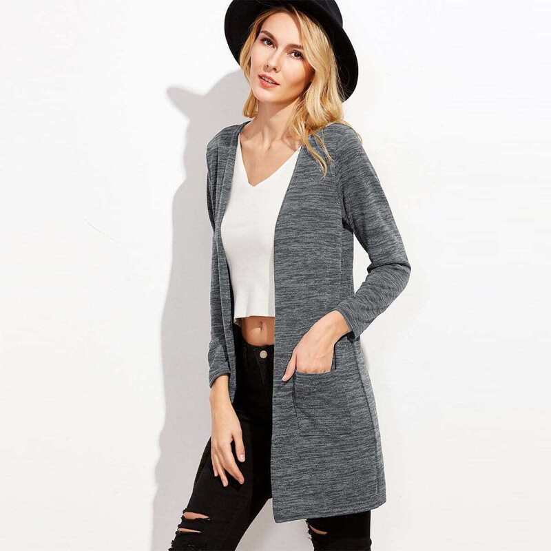 

Marled Pockets Long Cardigan, Grey