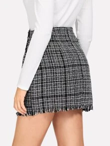 SHEIN 磨邊格子粗花呢半身裙 - 彩色 - 查看 2