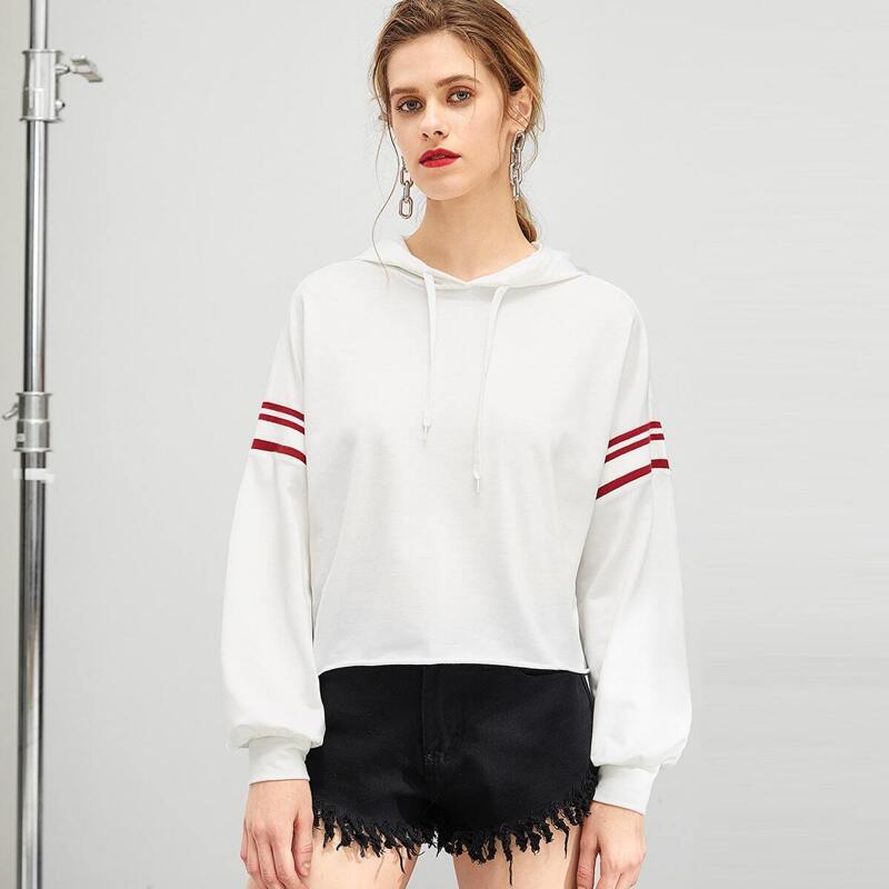 

Drop Shoulder Striped Hoodie, White