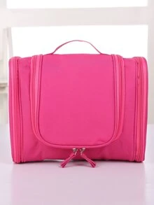 1pc Neon Pink Waterproof Cosmetic Storage Bag With Hook, Portable Hanging Wash Bag For Travel - Hot Pink - View 3