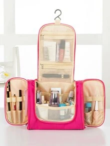 1pc Neon Pink Waterproof Cosmetic Storage Bag With Hook, Portable Hanging Wash Bag For Travel - Hot Pink - View 1