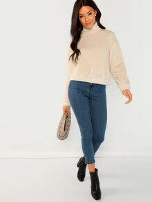 SHEIN Jersey teddy de cuello alto - Albaricoque - Ver 5