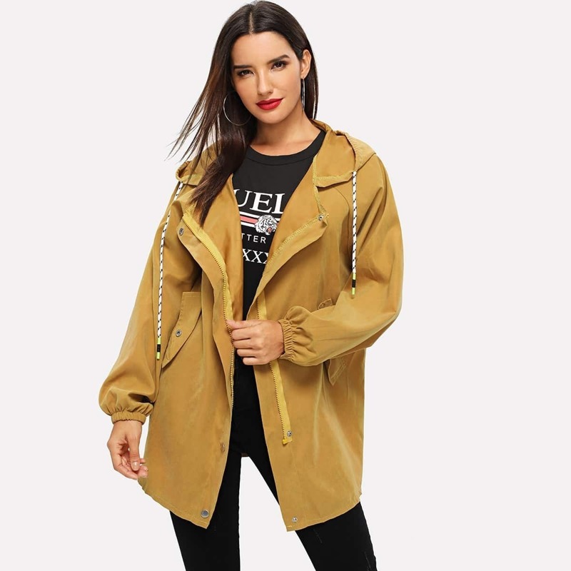 

Letter Print Raglan Sleeve Jacket, Yellow