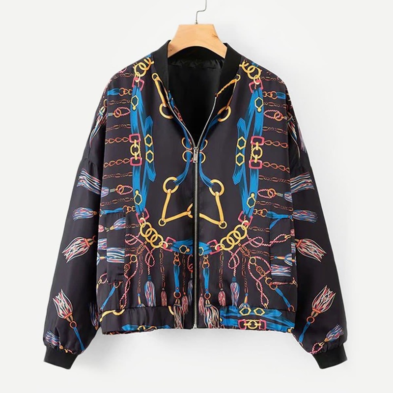 

Chain Print Zipper Jacket, Multicolor