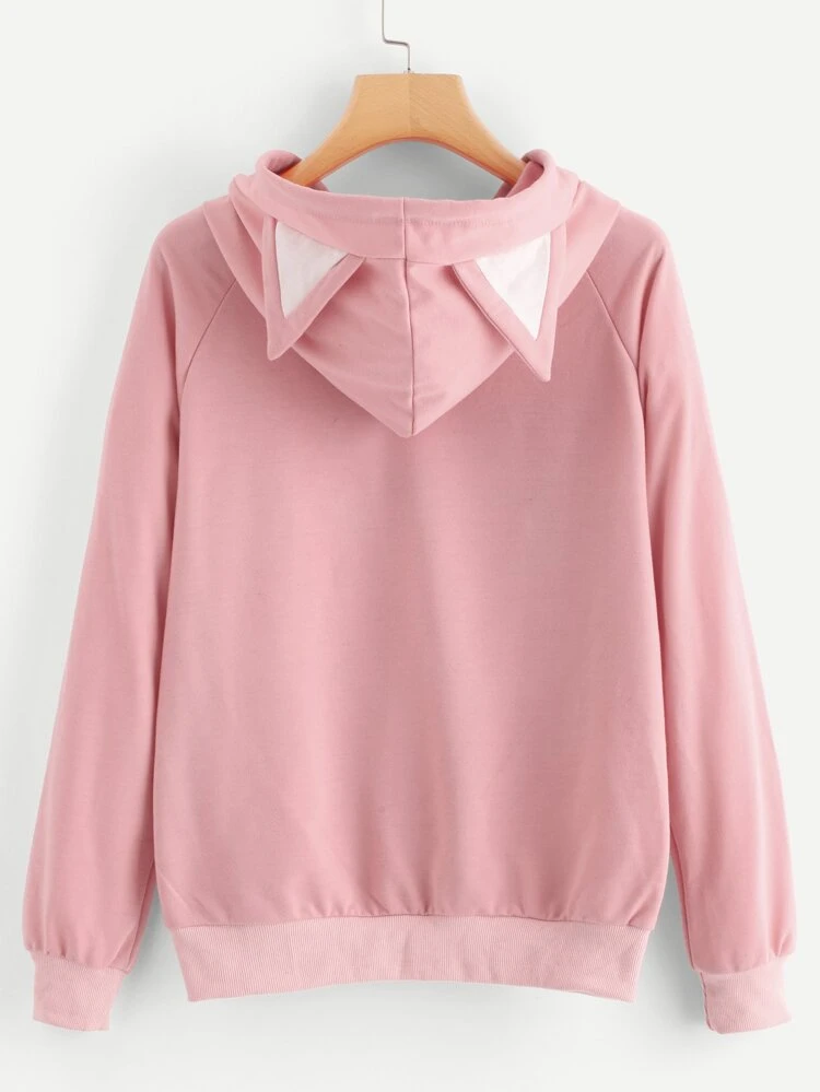 contrast cat ear cartoon print hoodie