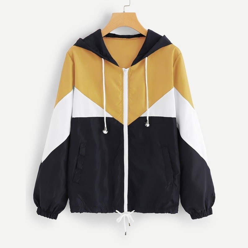 

Colorblock Drawstring Hooded Jacket, Multicolor