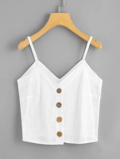Top De Tirante Liso Con Botón Delantero-grande Blanco Shein Top De Tirante Liso Con Botón Delantero-grande Blanco Shein