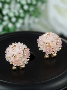 水钻细节花朵耳钉 1 对 情人节