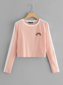 Rainbow Patch Contrast Panel Crop Tee