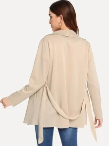 SHEIN Drape Collar Belted Coat - Apricot - View 2
