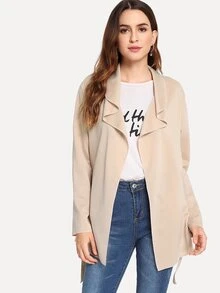SHEIN Drape Collar Belted Coat - Apricot - View 3