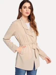 SHEIN Drape Collar Belted Coat - Apricot - View 4