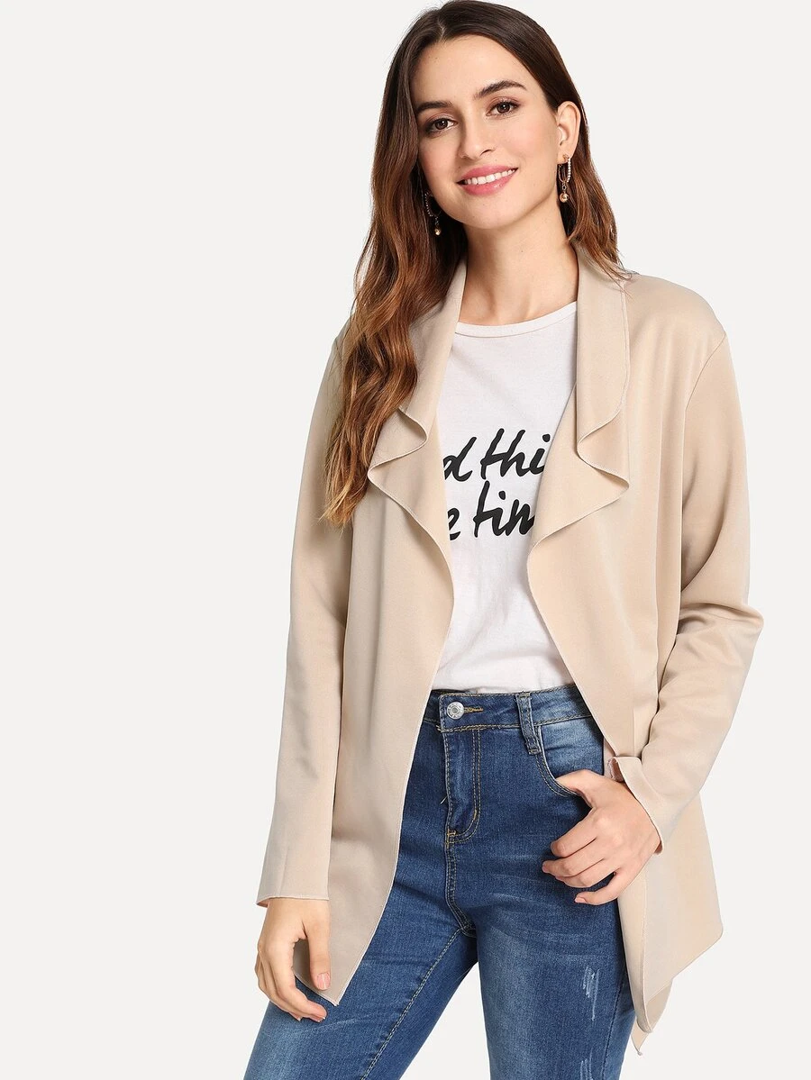 SHEIN Drape Collar Belted Coat - Apricot - View 1