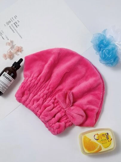 1 件蝴蝶结装饰干发帽，粉色柔软发带，适用于浴室家居浴室装饰