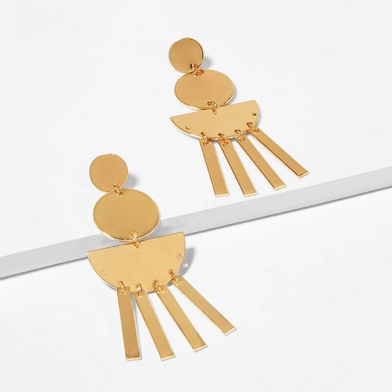 

Round & Bar Drop Earrings 1pair, Gold
