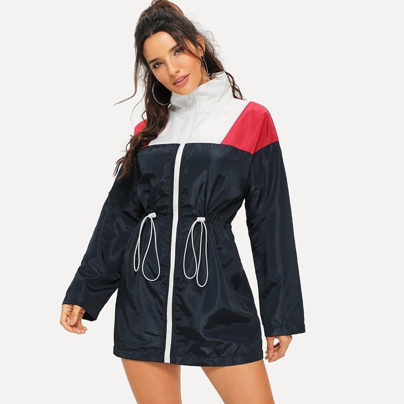 

Zip Front Color Block Drawstring Jacket, Multicolor