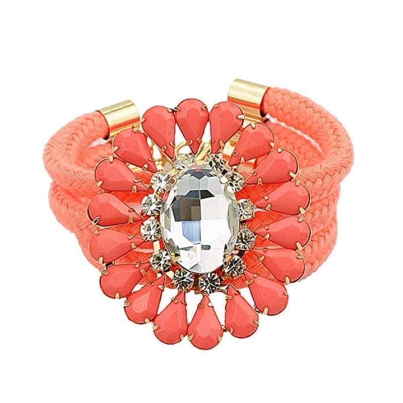 

Orange Braid Rope Flower Bracelet, Pink
